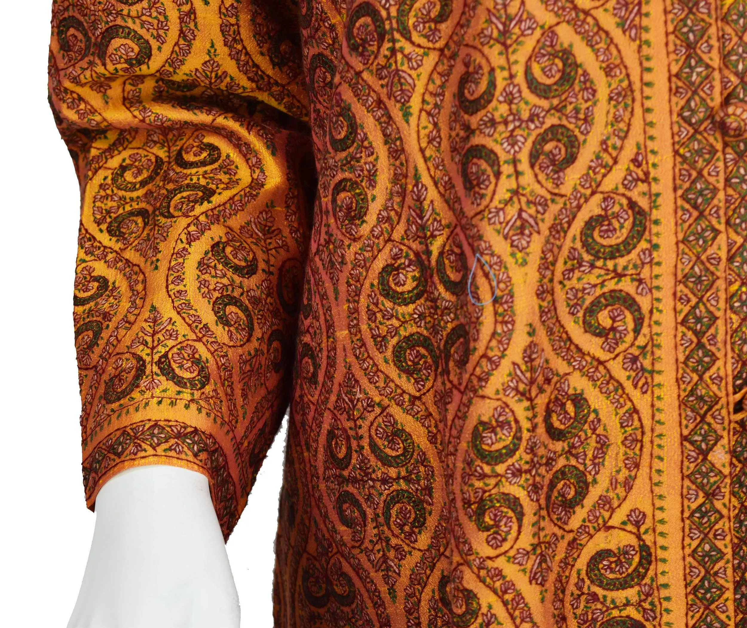 Pheme Orange Suzani Silk Jacket Dinner Evening Dress Coat Hand Embroidered Kashmir