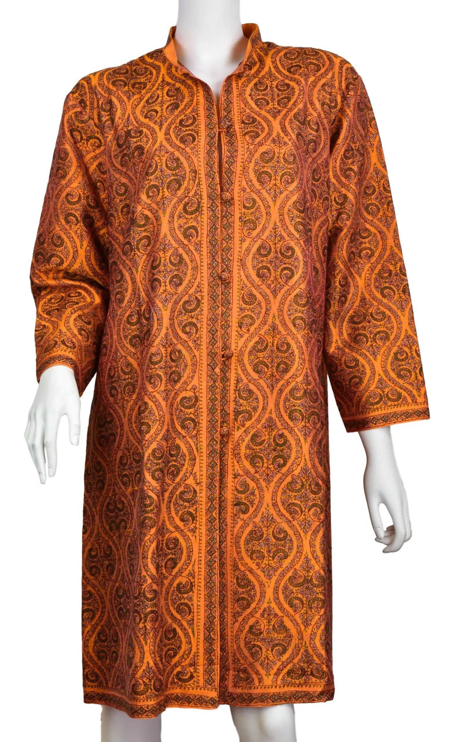 Pheme Orange Suzani Silk Jacket Dinner Evening Dress Coat Hand Embroidered Kashmir