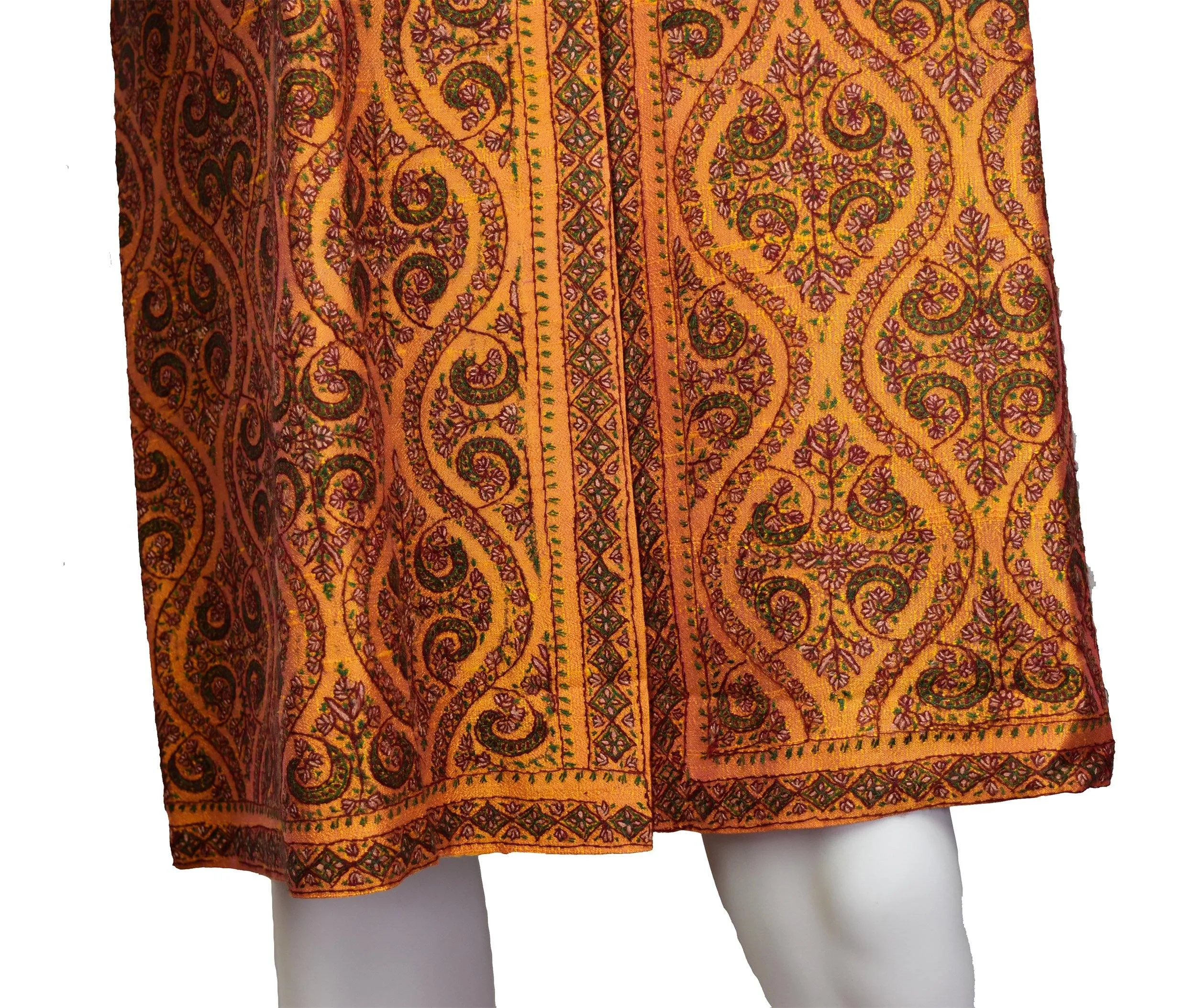 Pheme Orange Suzani Silk Jacket Dinner Evening Dress Coat Hand Embroidered Kashmir