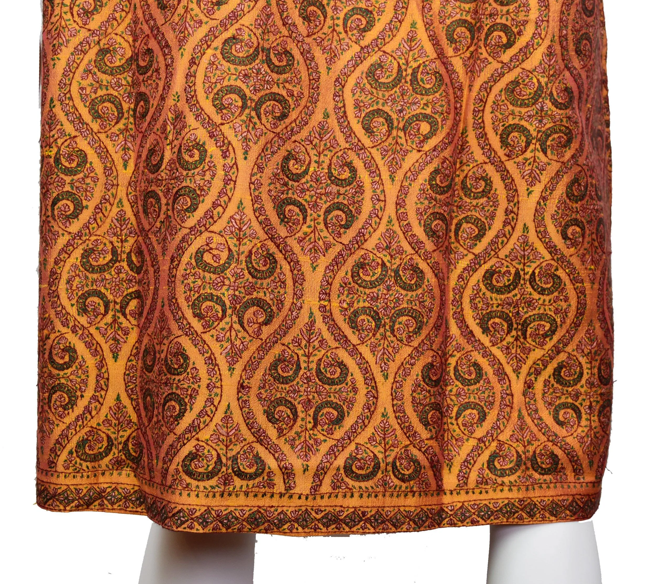 Pheme Orange Suzani Silk Jacket Dinner Evening Dress Coat Hand Embroidered Kashmir