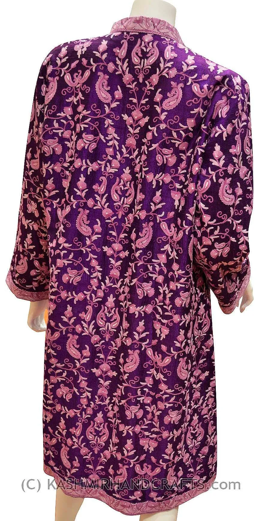 Purple Silk Jacket Dinner Paisley Evening Dress Coat Hand Embroidered Kashmir