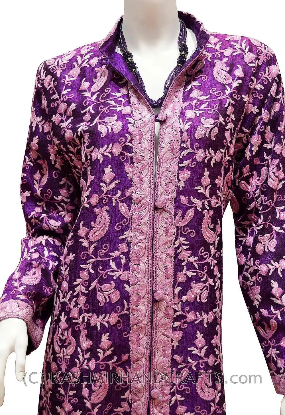 Purple Silk Jacket Dinner Paisley Evening Dress Coat Hand Embroidered Kashmir
