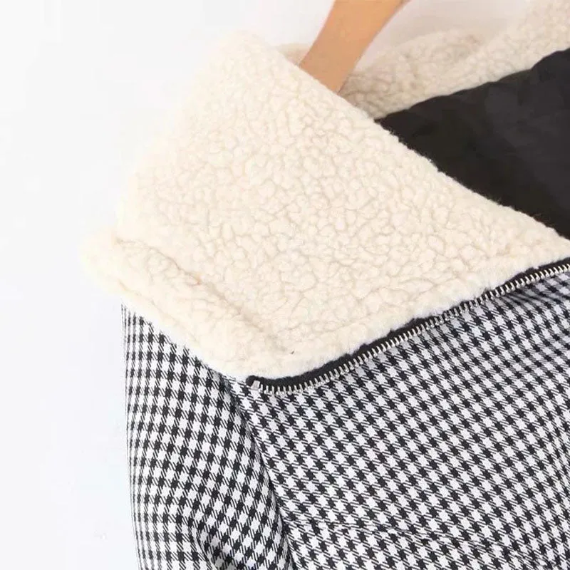 Shearling Gingham Cropped Jacket
