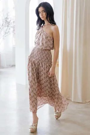 Smocked Waist Floral Print Maxi Skirt