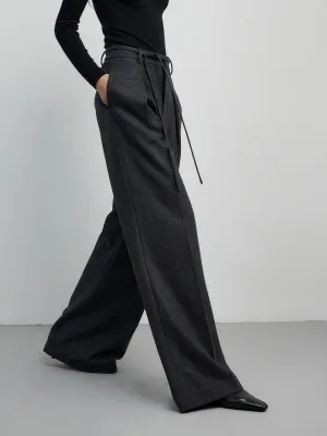 Solid Mid Waist Pocket Modern Pants with Matching Tie