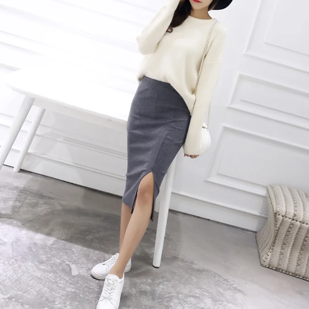 Splitted Skirt Korean Slim Look All-Matching Hip Flattering Elegant Trendy Skirt
