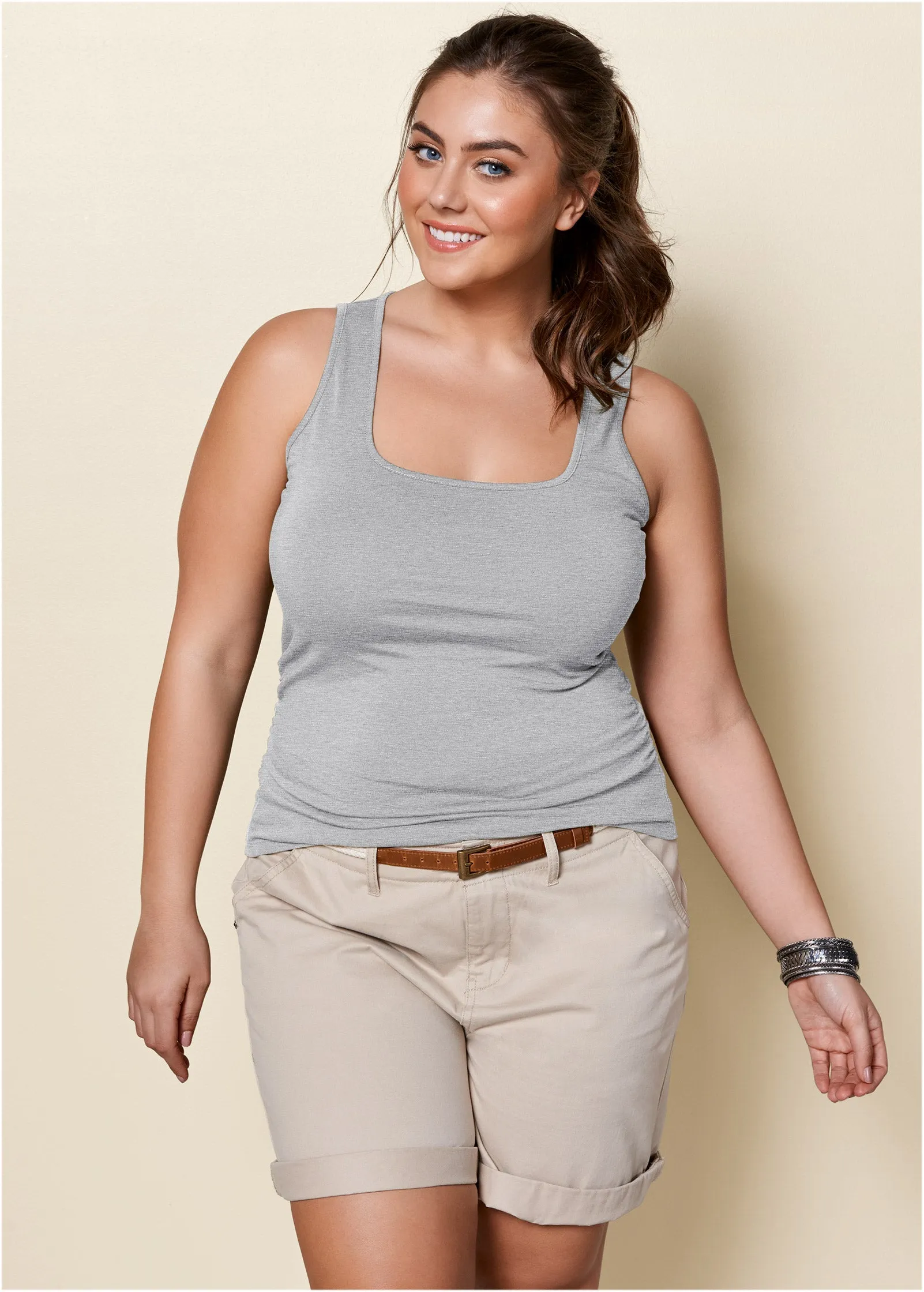 Square Neck Tank Top - Light Heather Grey