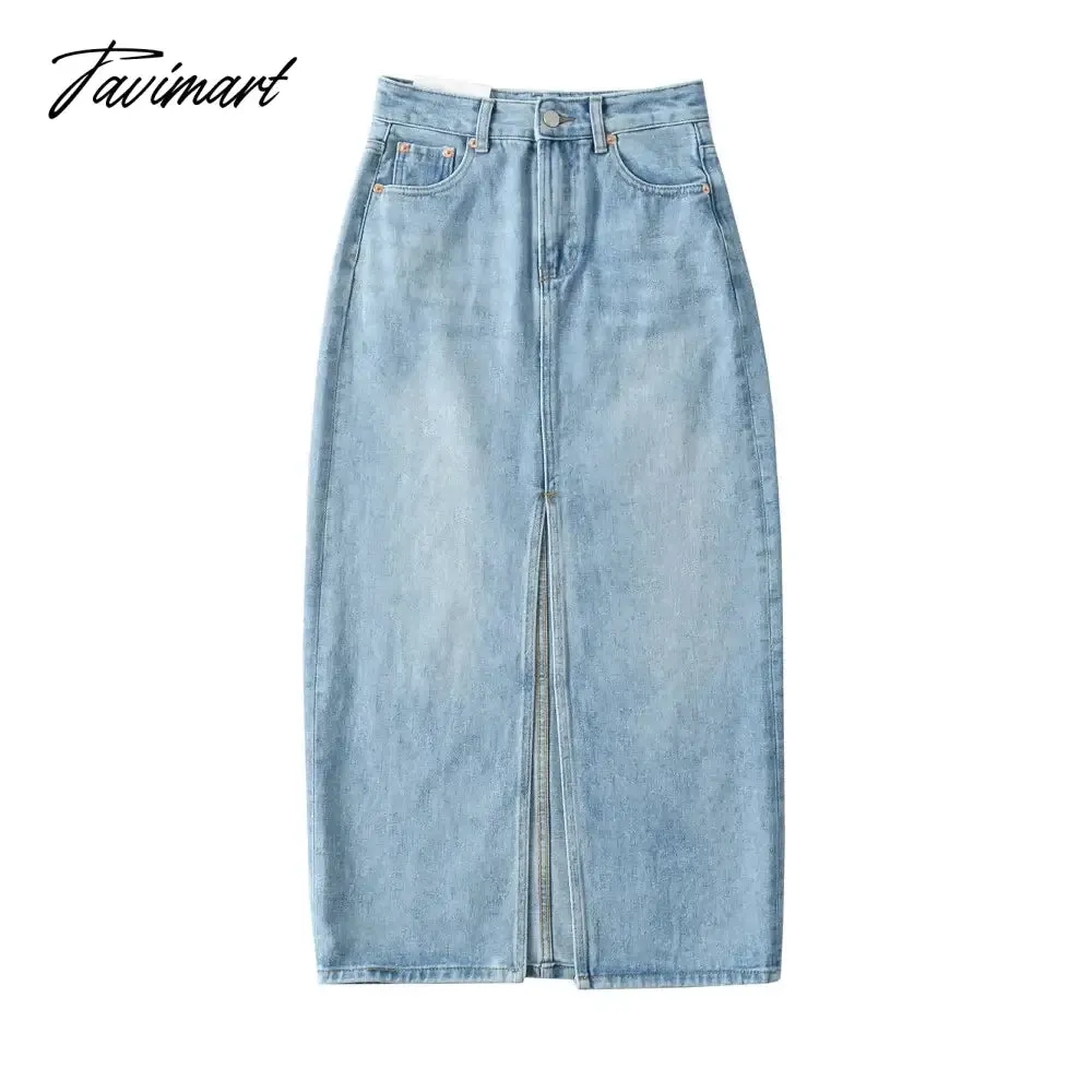 TAVIMART Summer Midi skirts vintage clothes korean skirts for women blue jeans skirt high waisted skirts woman denim skirt black slit