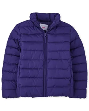 The Children's Place Girls' Medium Weight Puffer Jacket, Wind, Water-Resistant, DEEP Purple, Medium (7/8)