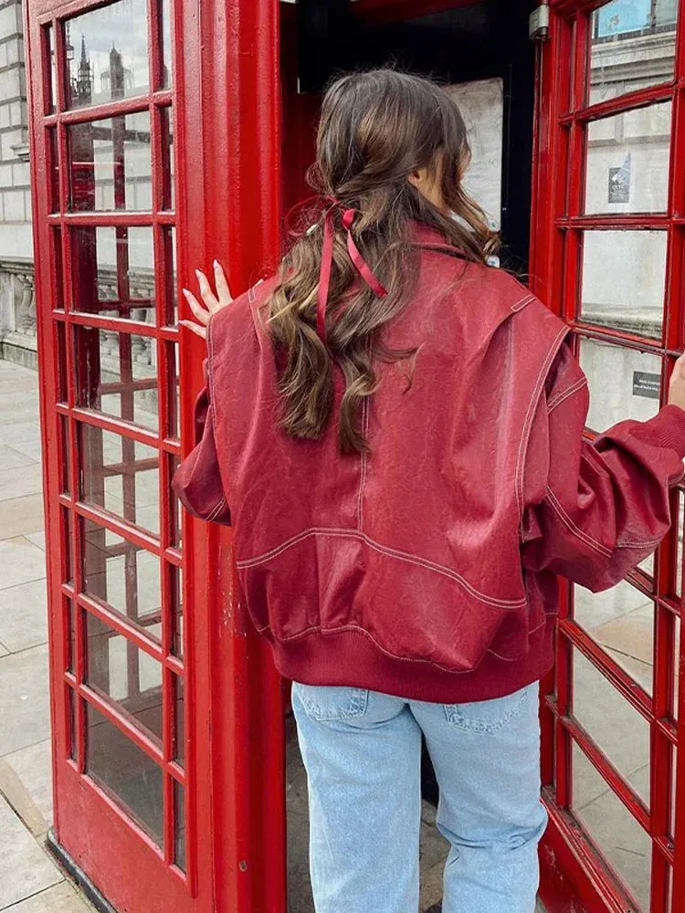 Toleet-Winter and Autumn Outfits Christmas/Thanksgiving_Autumn Leather Oversize Long Sleeve Turn-down Collar Fashion Casual Jacket