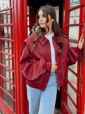 Toleet-Winter and Autumn Outfits Christmas/Thanksgiving_Autumn Leather Oversize Long Sleeve Turn-down Collar Fashion Casual Jacket