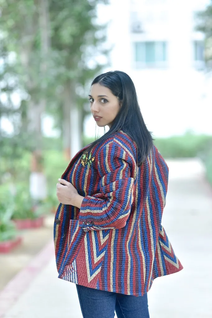 Tyler, X-Large Size, Oversized Boyfriend Blazer, Jacket Made with Vintage Kantha Fabric