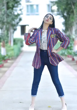 Tyler, X-Large Size, Oversized Boyfriend Blazer, Jacket Made with Vintage Kantha Fabric