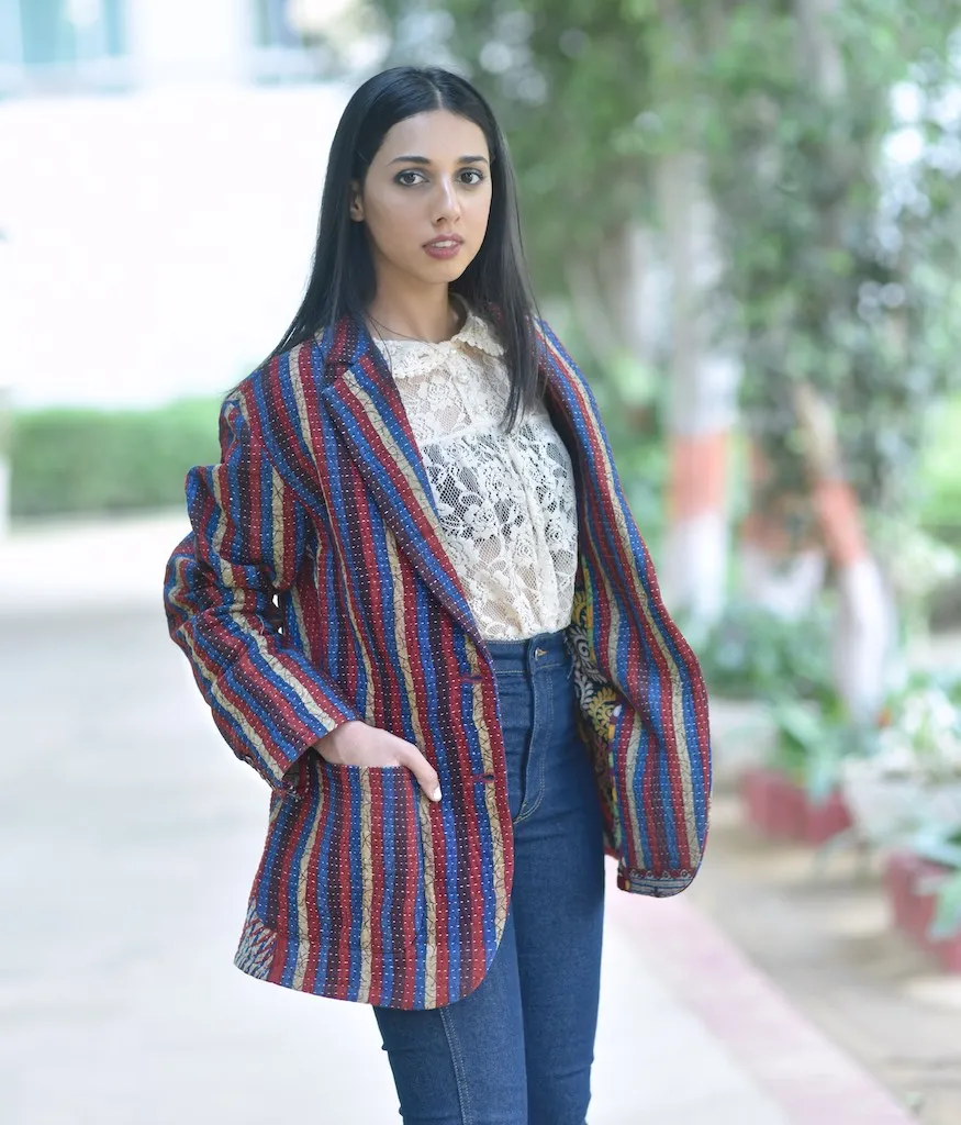 Tyler, X-Large Size, Oversized Boyfriend Blazer, Jacket Made with Vintage Kantha Fabric