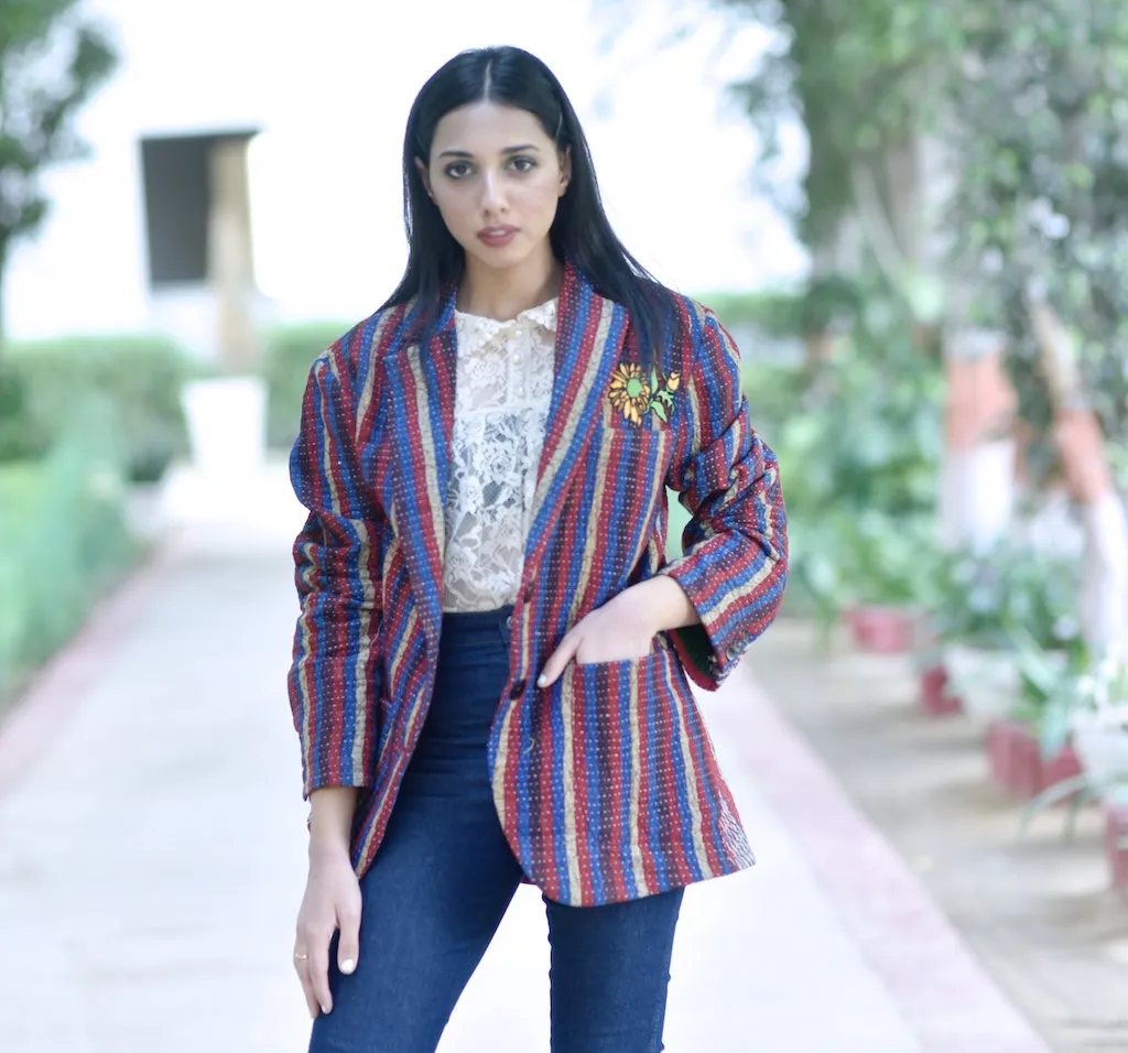 Tyler, X-Large Size, Oversized Boyfriend Blazer, Jacket Made with Vintage Kantha Fabric