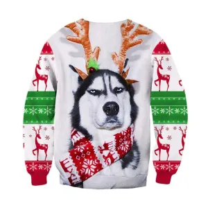 Ugly XMAS Holiday Christmas Sweater Women Men Funny Sweatshirt Gifts Angry Dog