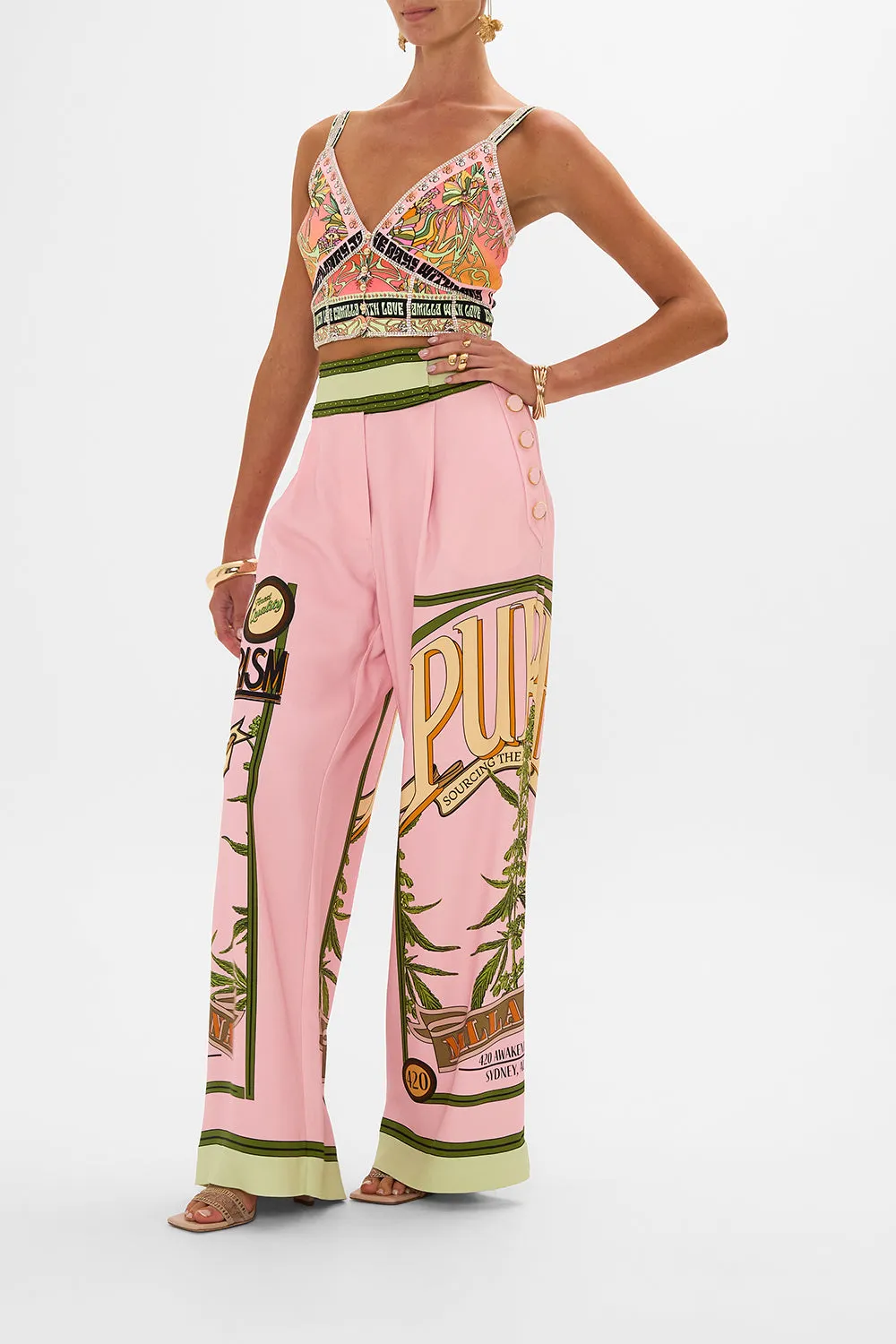 WIDE LEG PANT WITH BUTTONS LETS CHASE RAINBOWS