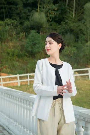Woman Long Sleeves Linen and Cotton Jacket  Autumn Winter Jacket  White Jacket Alexia Jacket