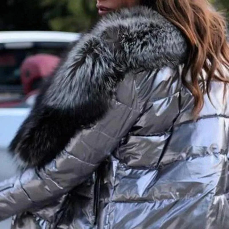 Wrap Padded Metallic Shearling Jacket