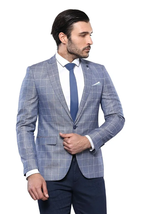 WSS Plaid Cotton Blue Sport Coat  - Singen