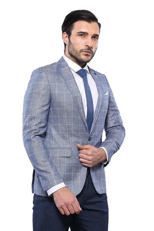 WSS Plaid Cotton Blue Sport Coat  - Singen