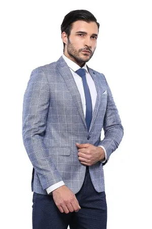 WSS Plaid Cotton Blue Sport Coat  - Singen