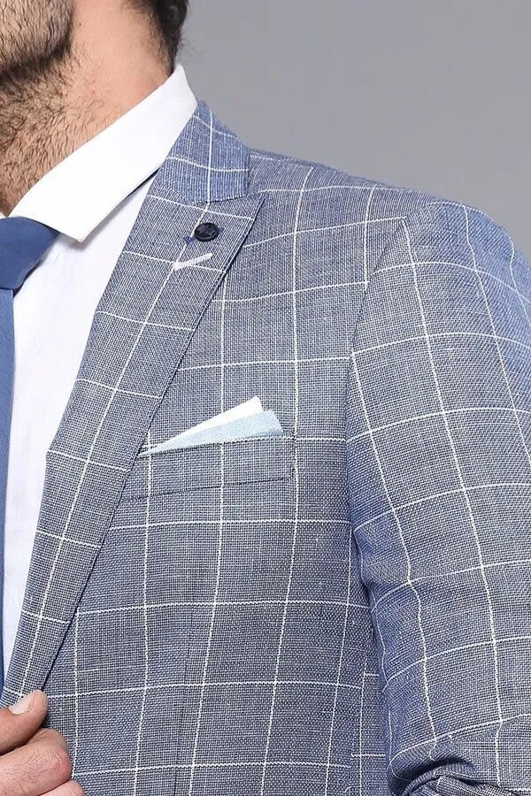 WSS Plaid Cotton Blue Sport Coat  - Singen