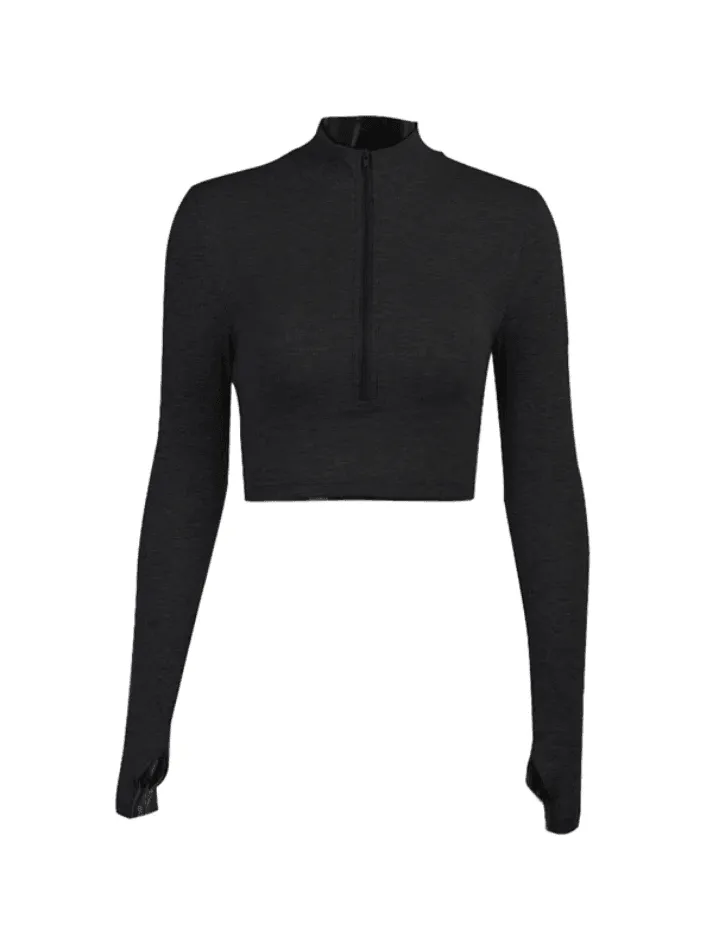 Zipper Crop Slim Knit Top