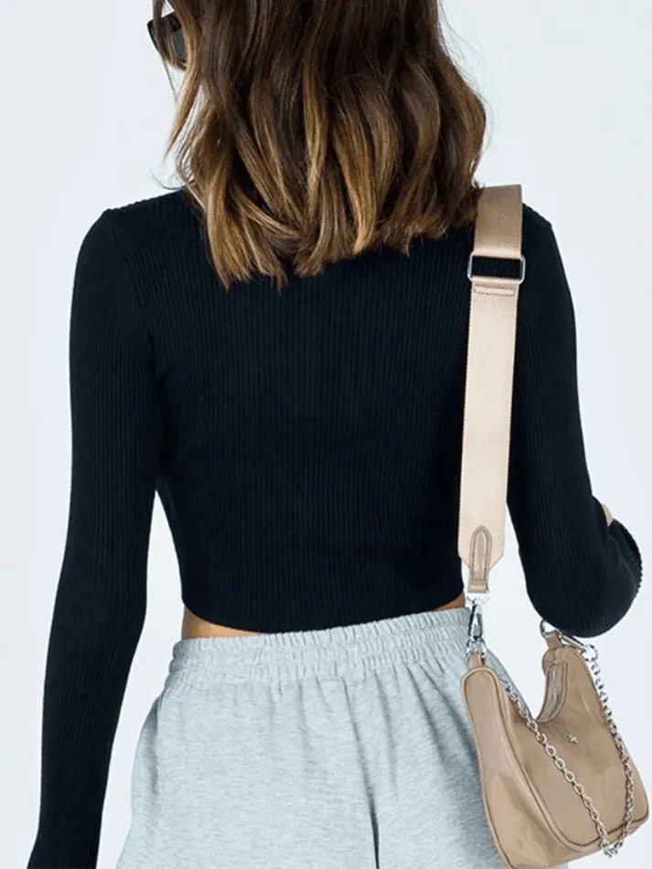 Zipper Crop Slim Knit Top